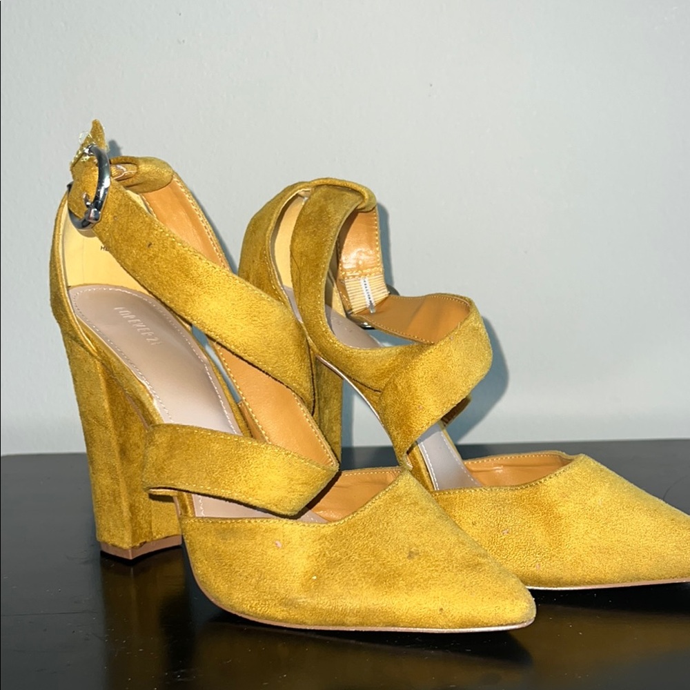 Forever 21 Mustard Suede Heels